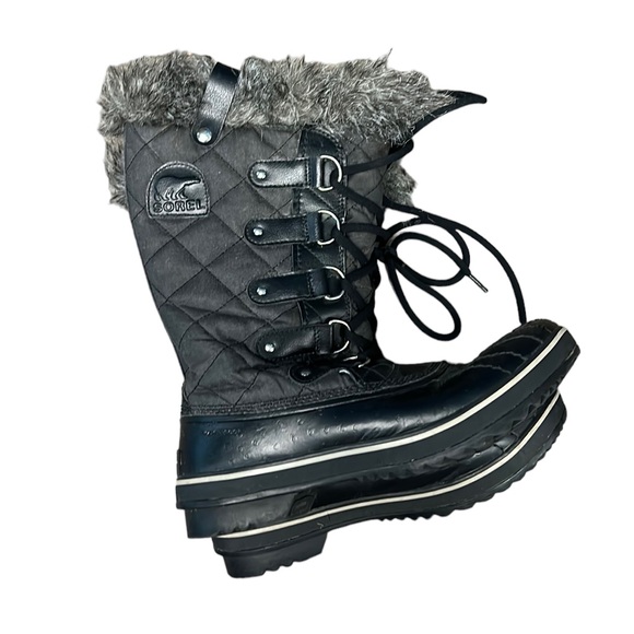 Sorel Black Quilted Boots Women s 9 Fur Winter Similar to Joan of Artic Style Winter Rain Boots